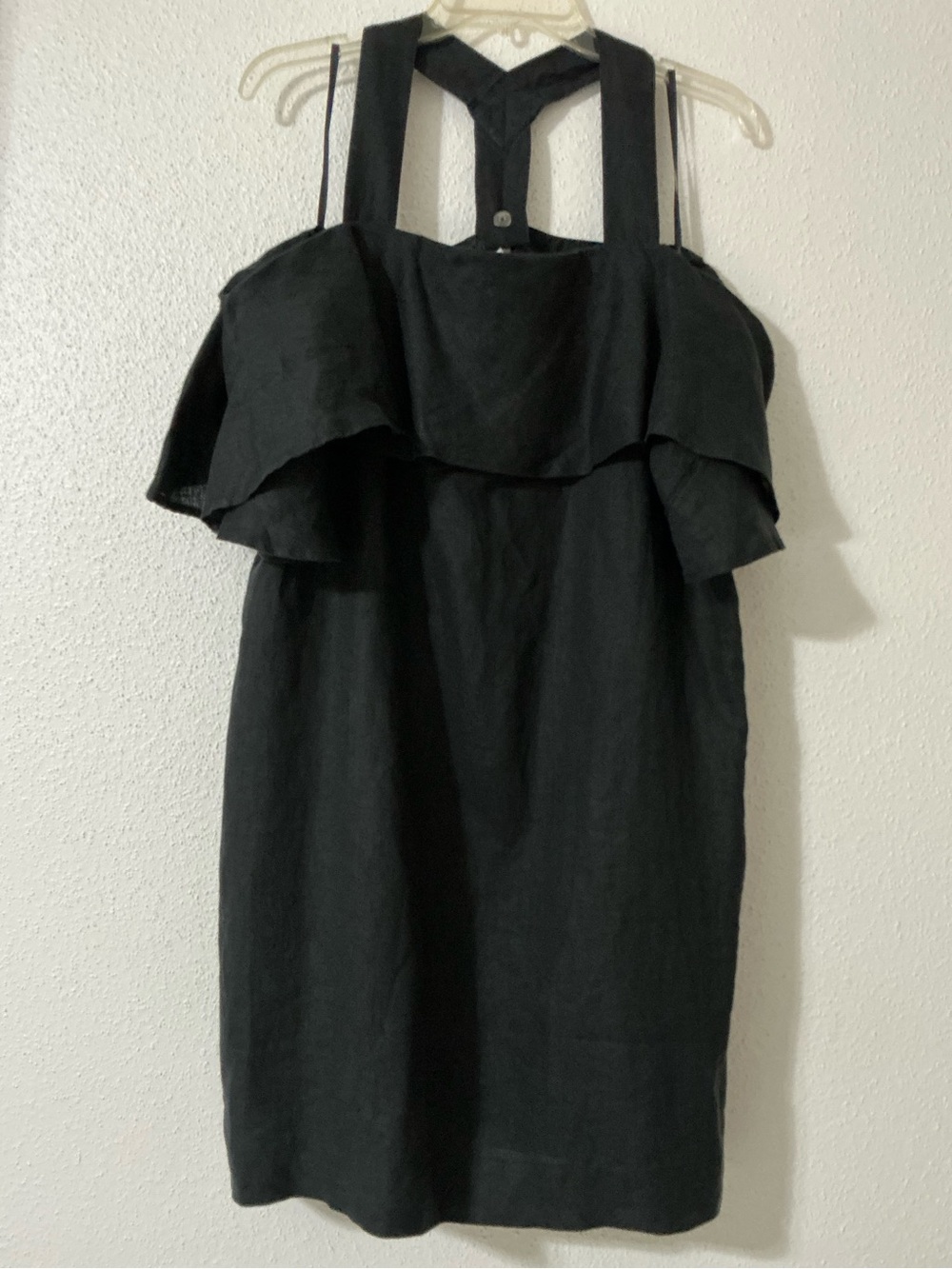 EUC Finley Black Linen Short Ruffle Sleeve Shift Dress XL